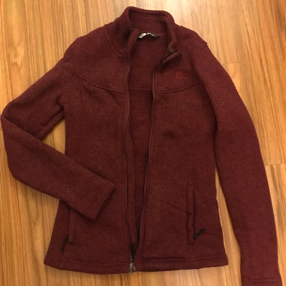 women’s North Face Dark Red Zip Up Fleece